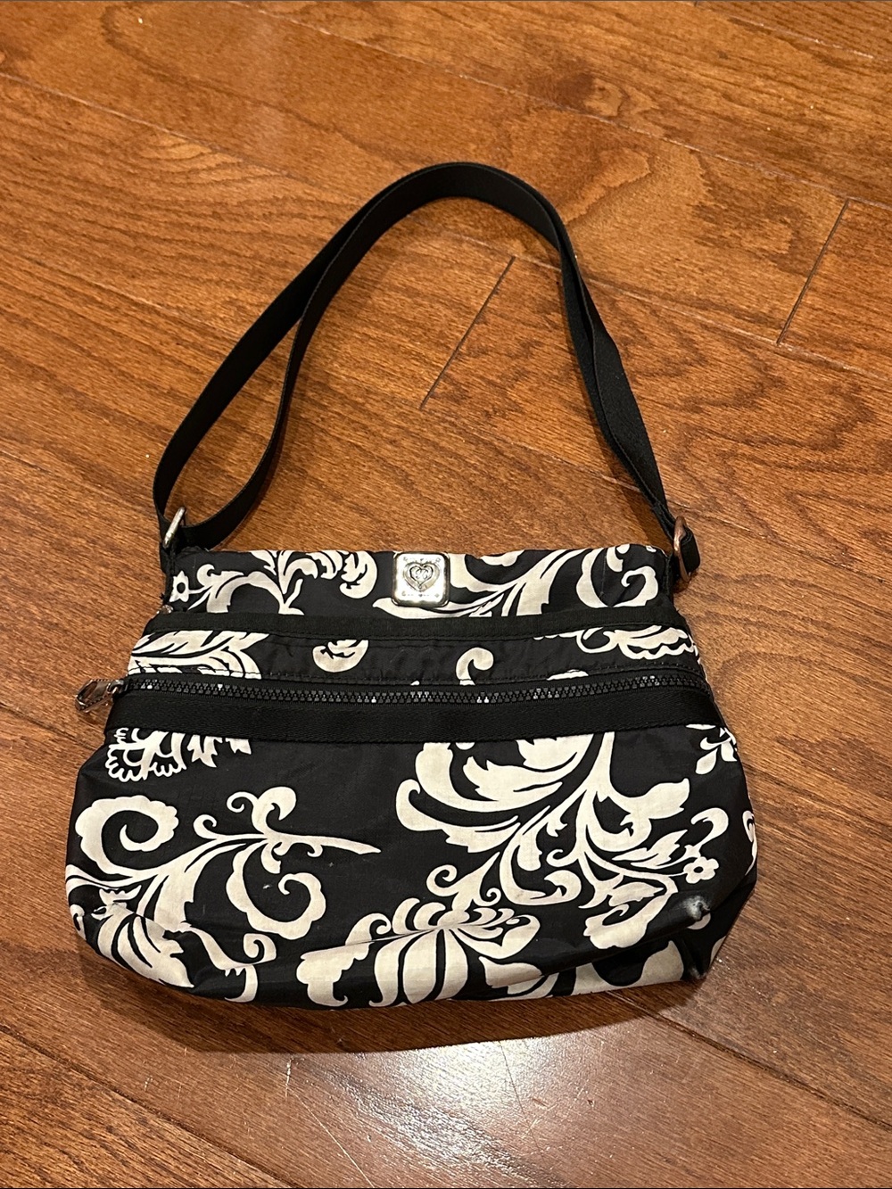 Brighton Black & White Floral paisley adjustable Crossbody Bag